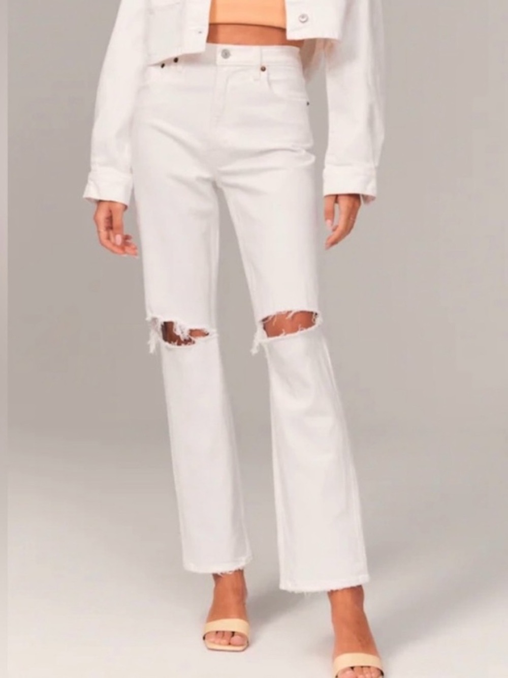 Abercrombie & Fitch White Distressed Ultra High Rise Jeans Curve Love 31S